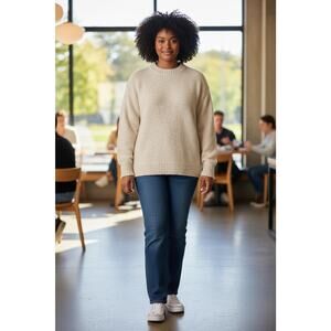 L.L.Bean Cotton Ragg Sweater Cream Off White Cozy Womens Plus Size 3X NWT